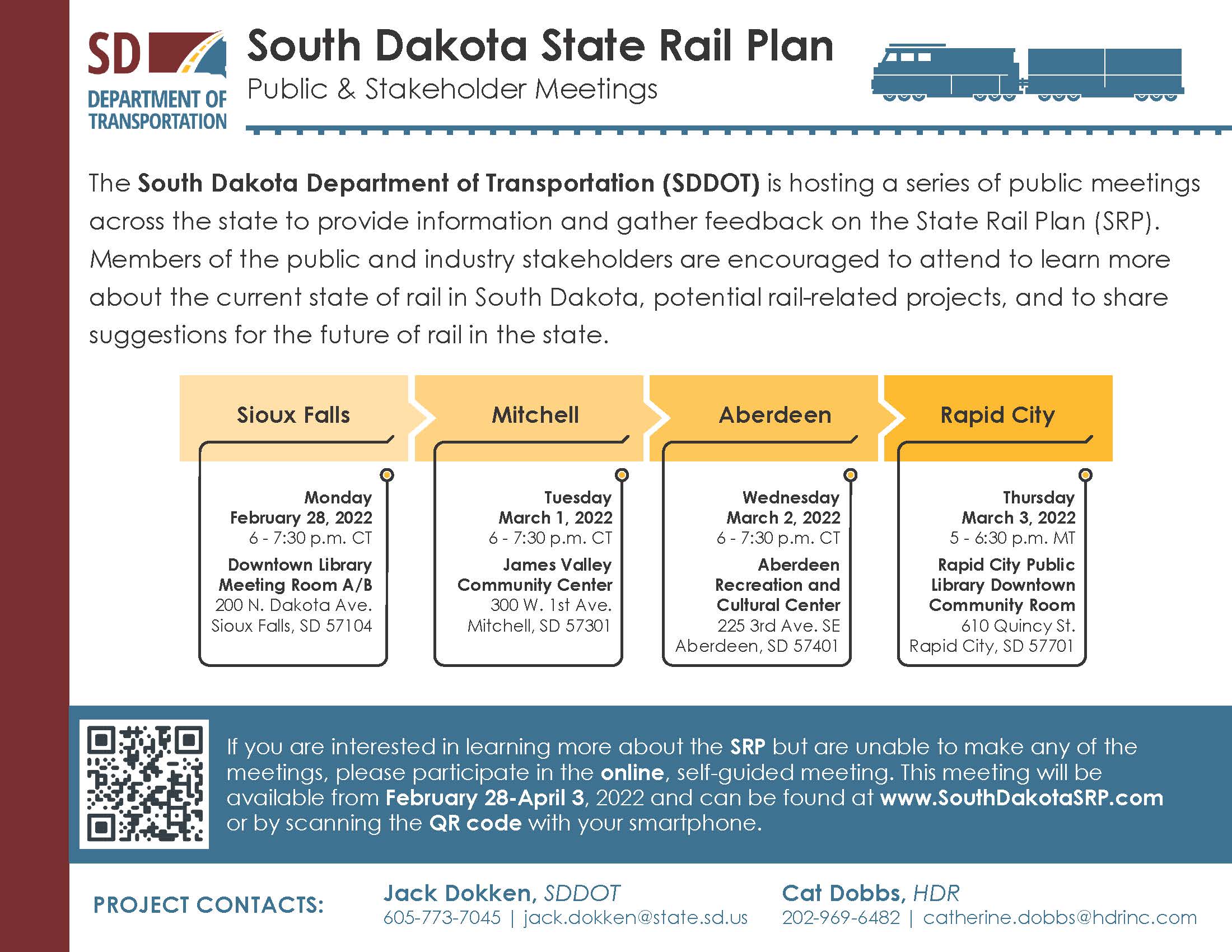 SDDOT State Rail Plan public meetings flyer